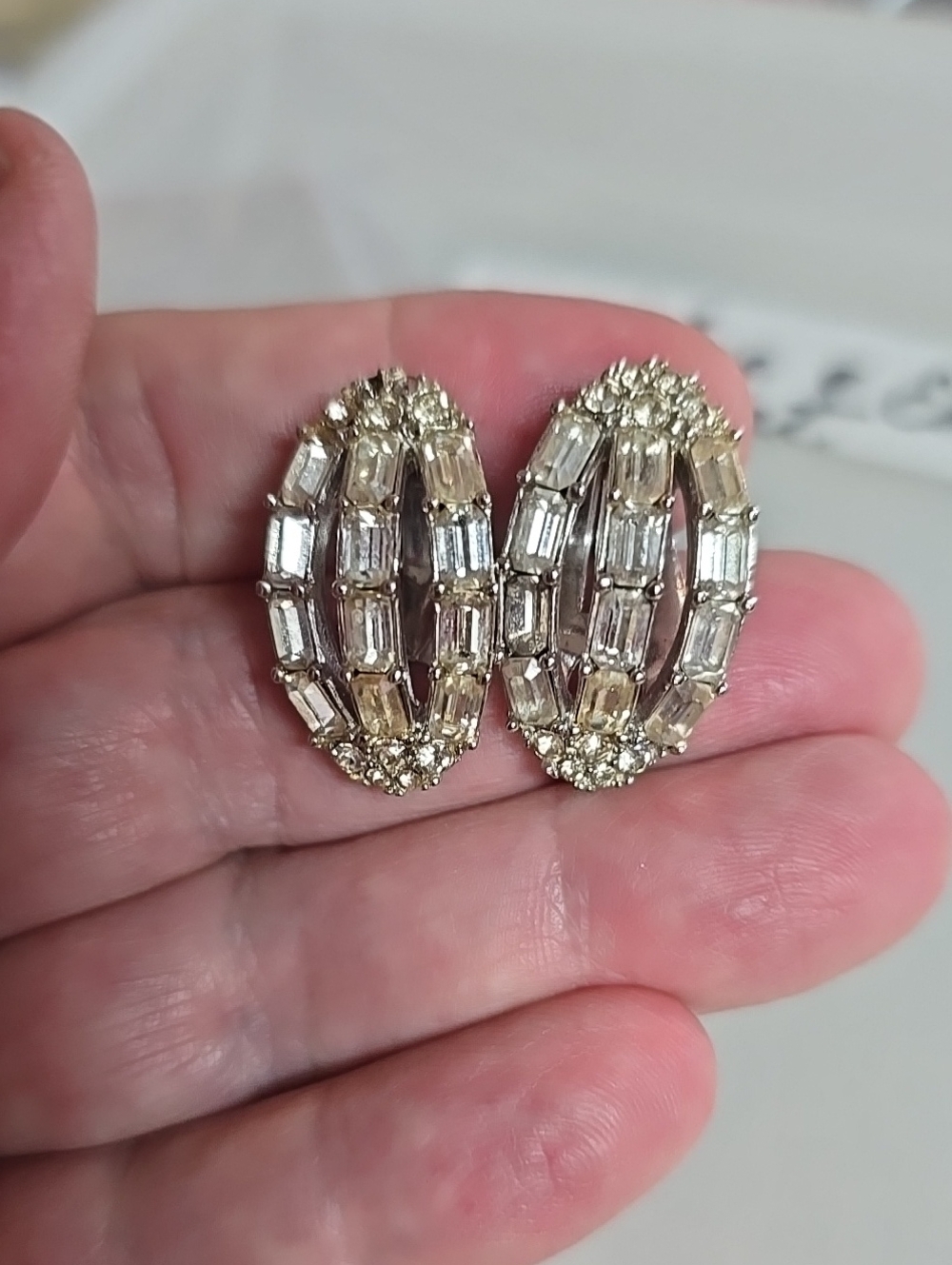 Vintage Pennino Classic Oval Crystal Cluster Earrings in Champagne Clip On